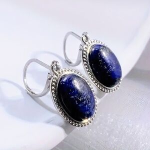 Natural Oval Lapis Lazuli Dangle Earrings